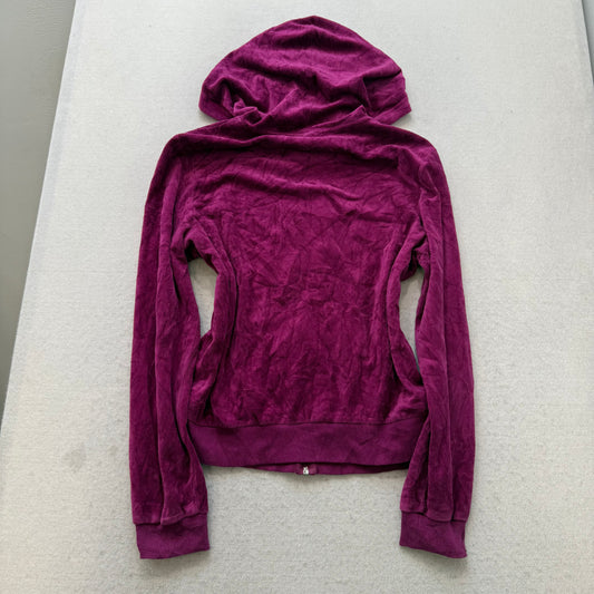Juicy Couture Women's French Plum Velour Zip Up Hoodie Loungewear Preppy Size XL