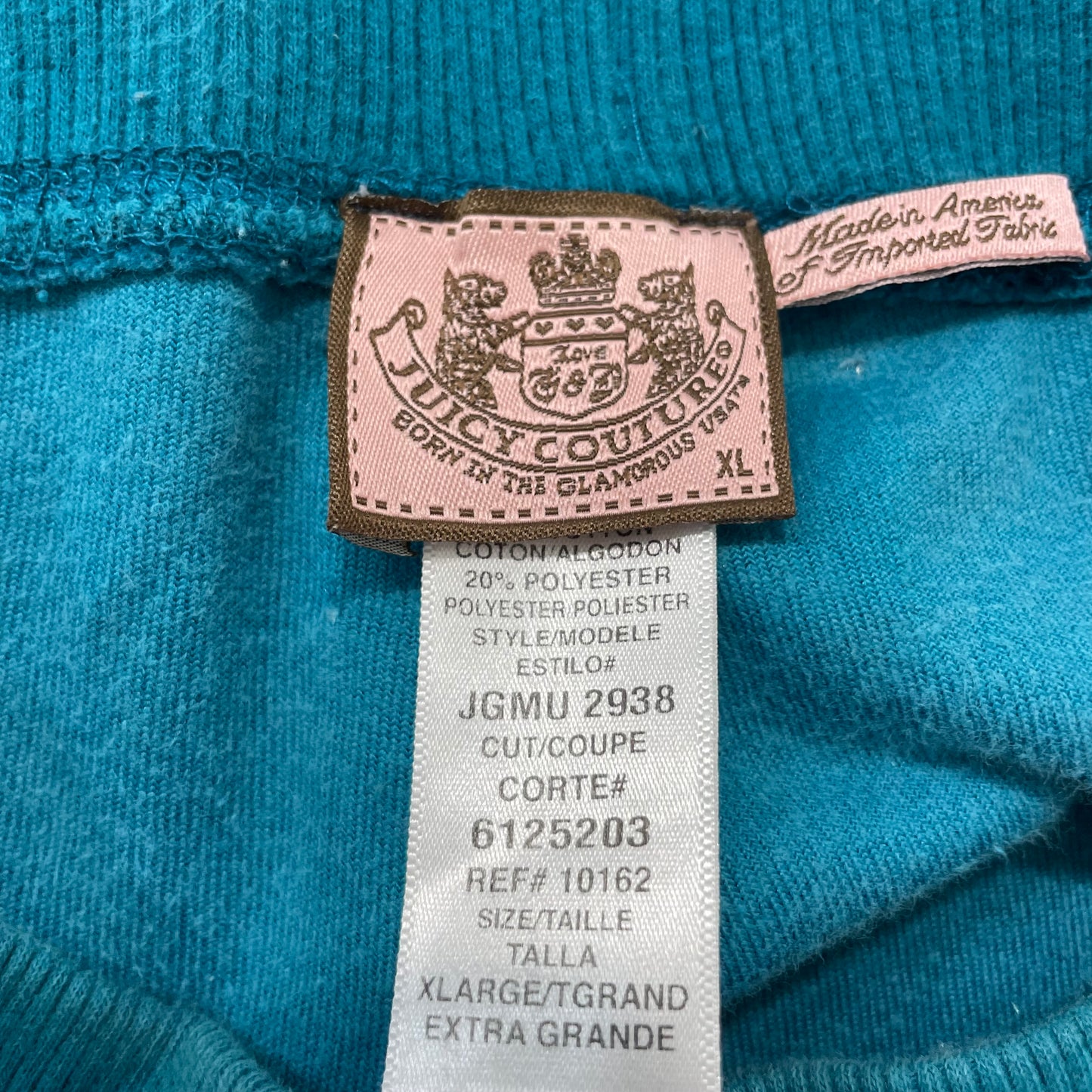 Juicy Couture Women Teal Blue Velour Flare Track Pant Drawstring Relaxed Size XL