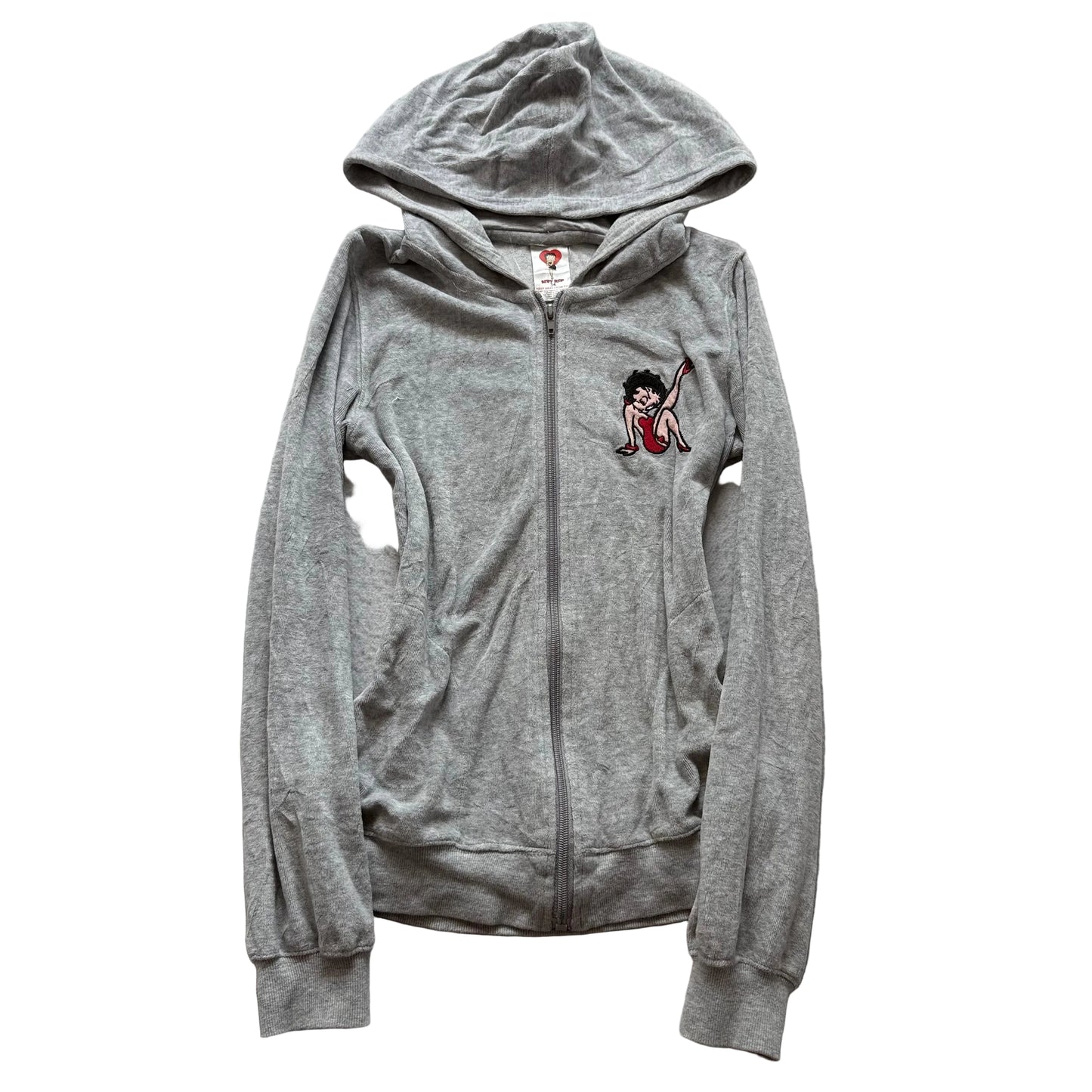 Vintage Betty Boop Women's Gray Zip-Up Hoodie Embroidered Logo Classic Size 34