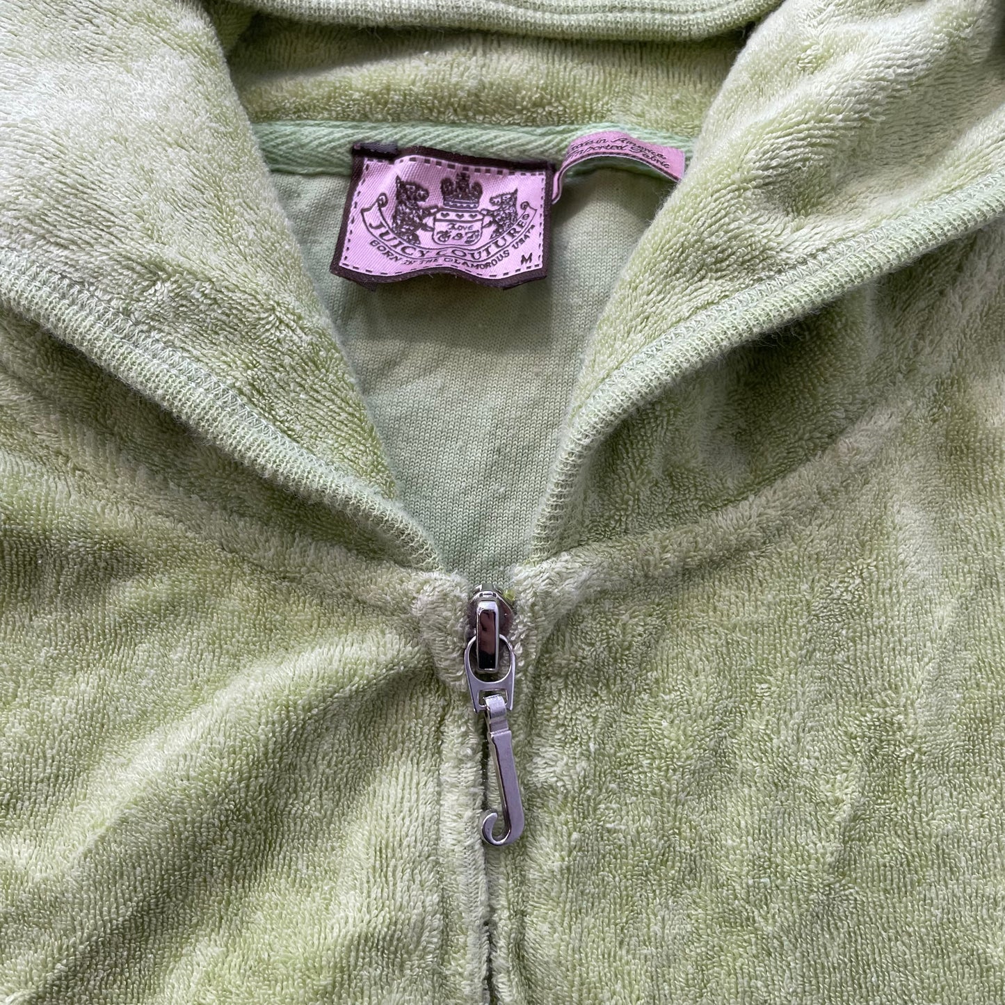 Juicy Couture Scottie Dogs Women Lime Terry Cloth Hoodie Rhinestones Logo Size M