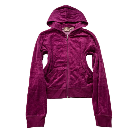 Vintage Juicy Couture Womens Vibrant Magenta Velour Zip-Up Hoodie Pockets Size S