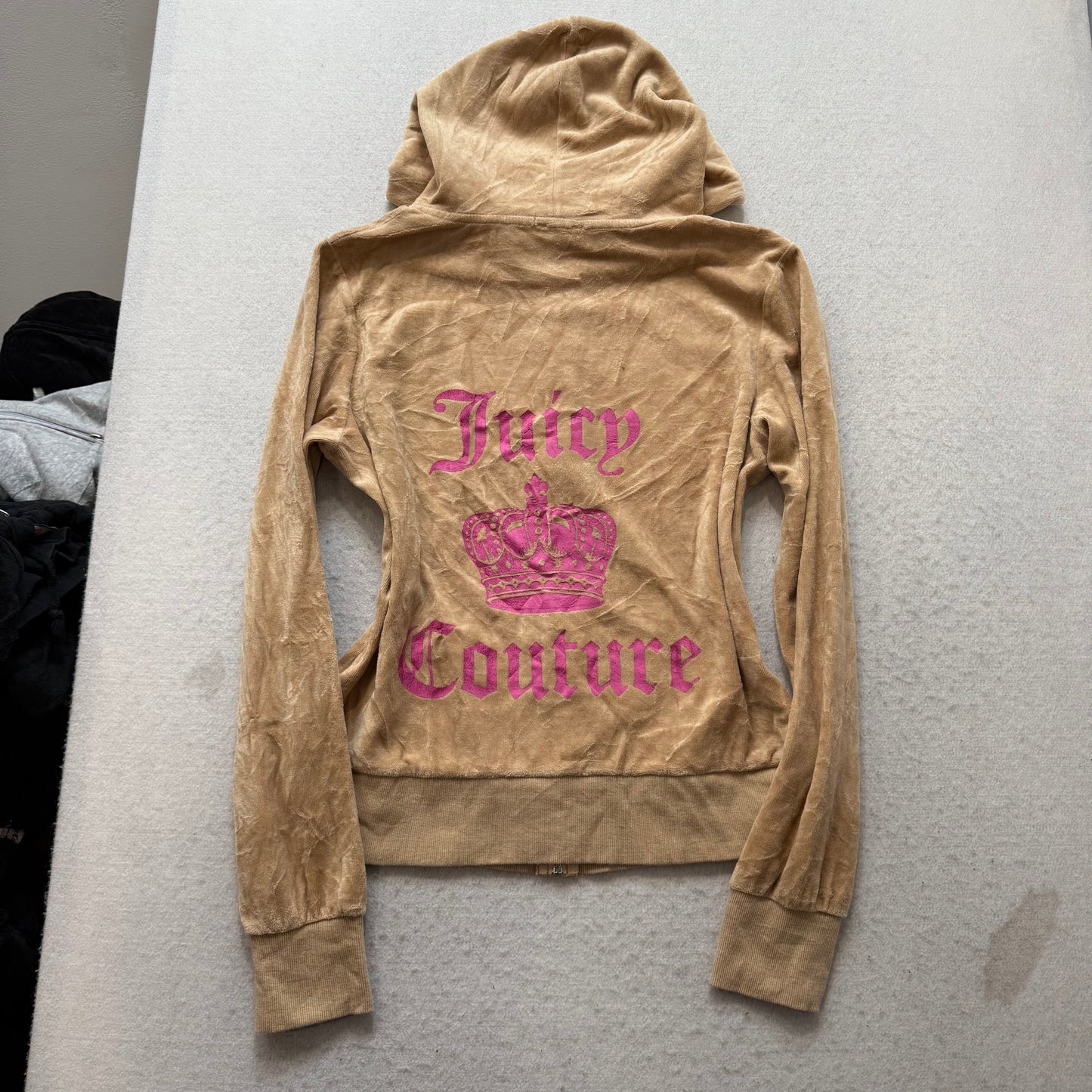 Vintage Juicy Couture Women's Beige Velour Tracksuit Set Crown Graphic Size XL/L