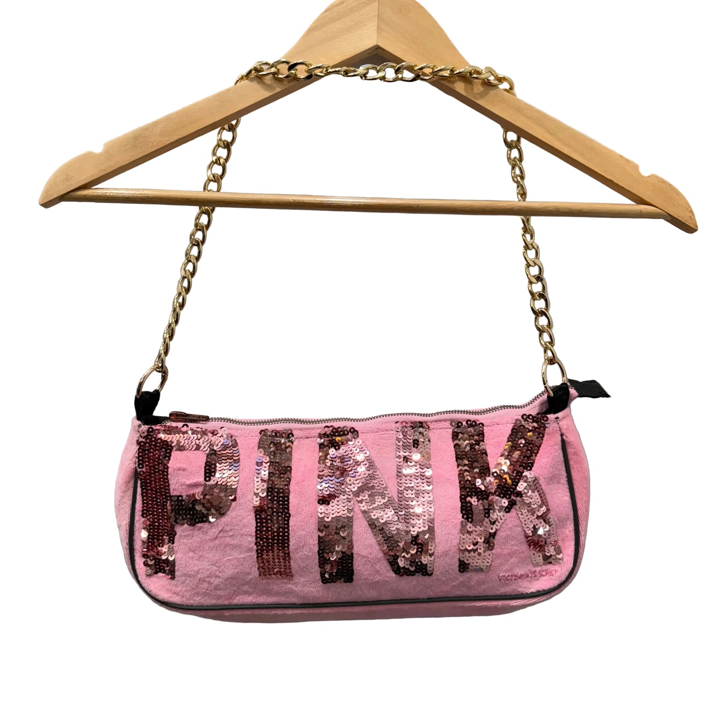 PINK Victoria's Secret Pink Velour Casual Wear Sequin Logo Shoulder Baguette Bag