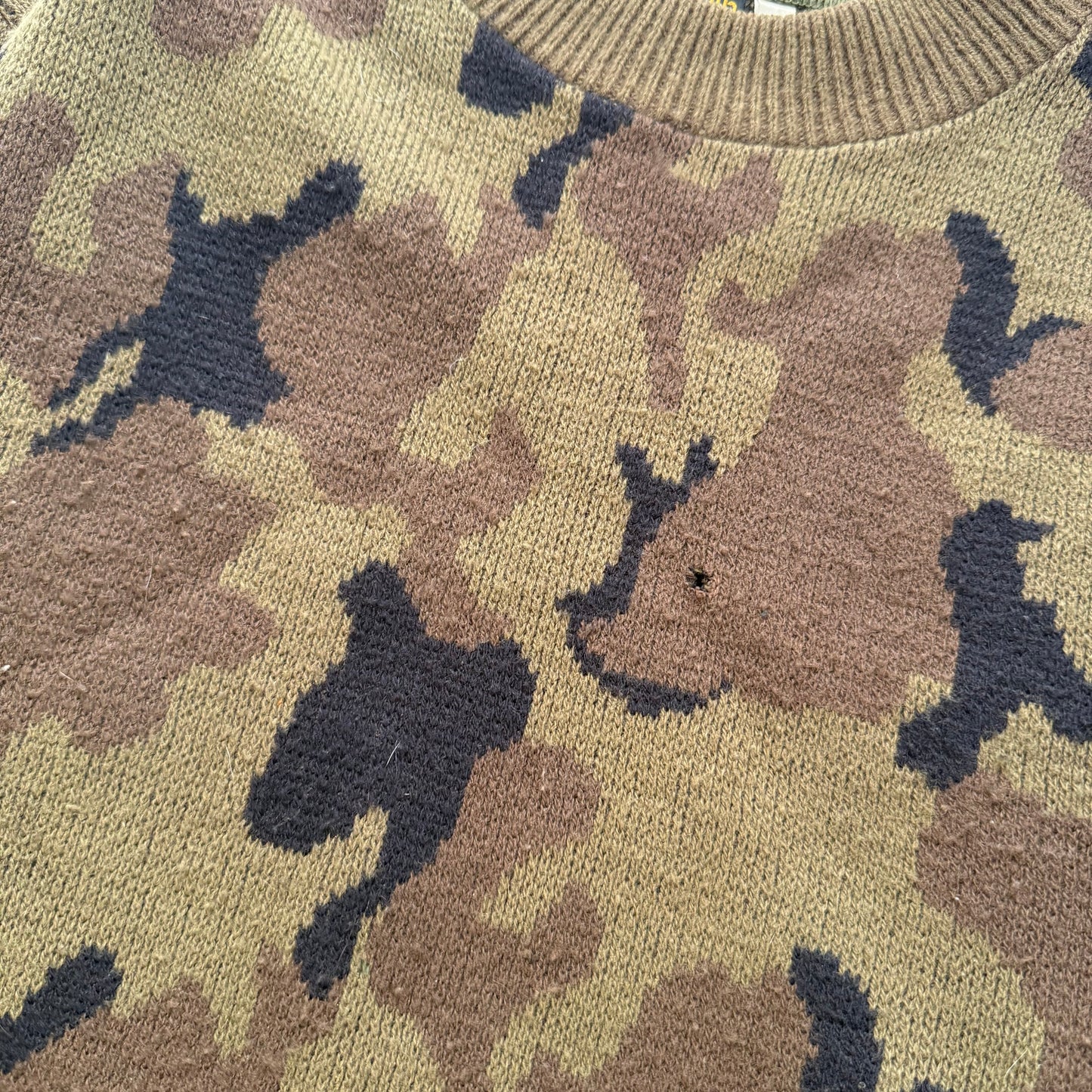 Vintage Kolpin Mens Brown Camo Knit Pullover Sweater Duck Hunter Crewneck Size L