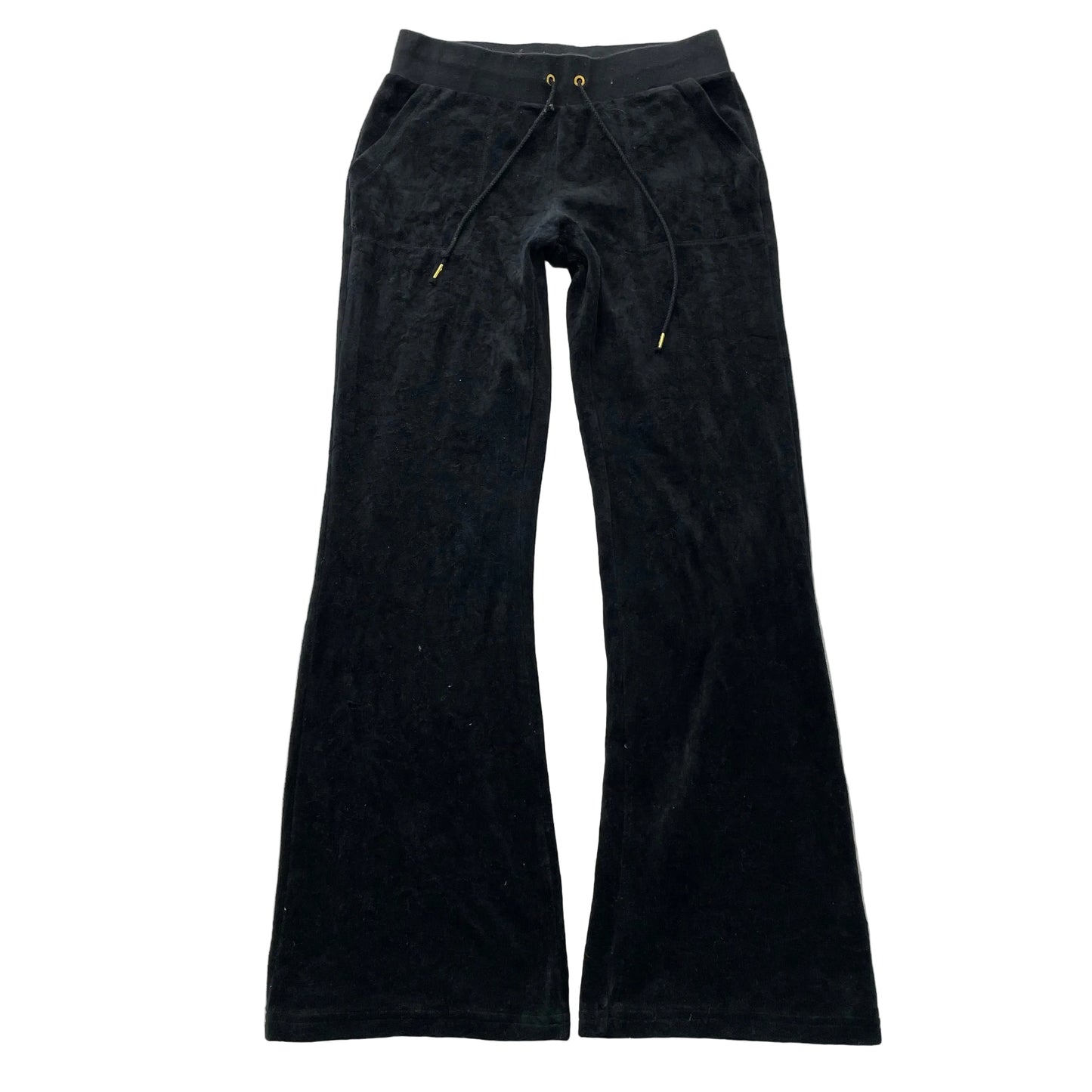 Juicy Couture Womens Black Velour Flare Track Pant Drawstring Snap Pocket Size S