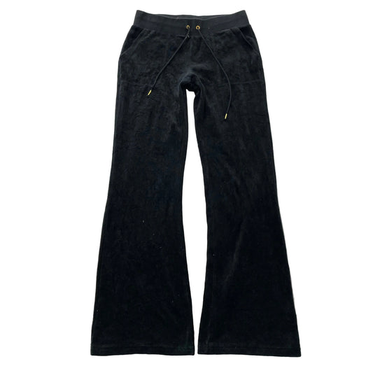 Juicy Couture Womens Black Velour Flare Track Pant Drawstring Snap Pocket Size S