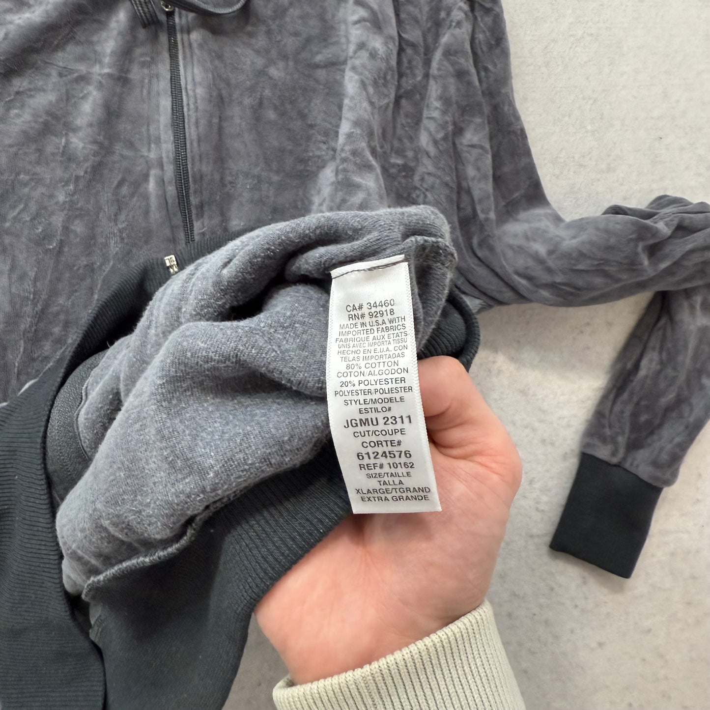 Juicy Couture Women's Anthracite Gray Velour Zip Up Hoodie Graphic Logo Size XL