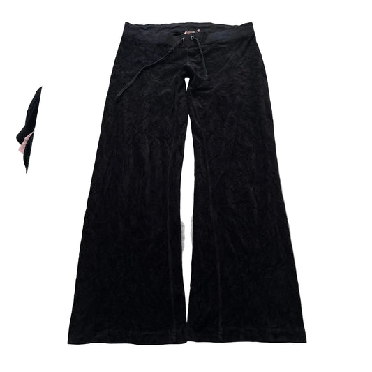 Vintage Juicy Couture Women's Black Velour Flared Track Pant Drawstring Size S