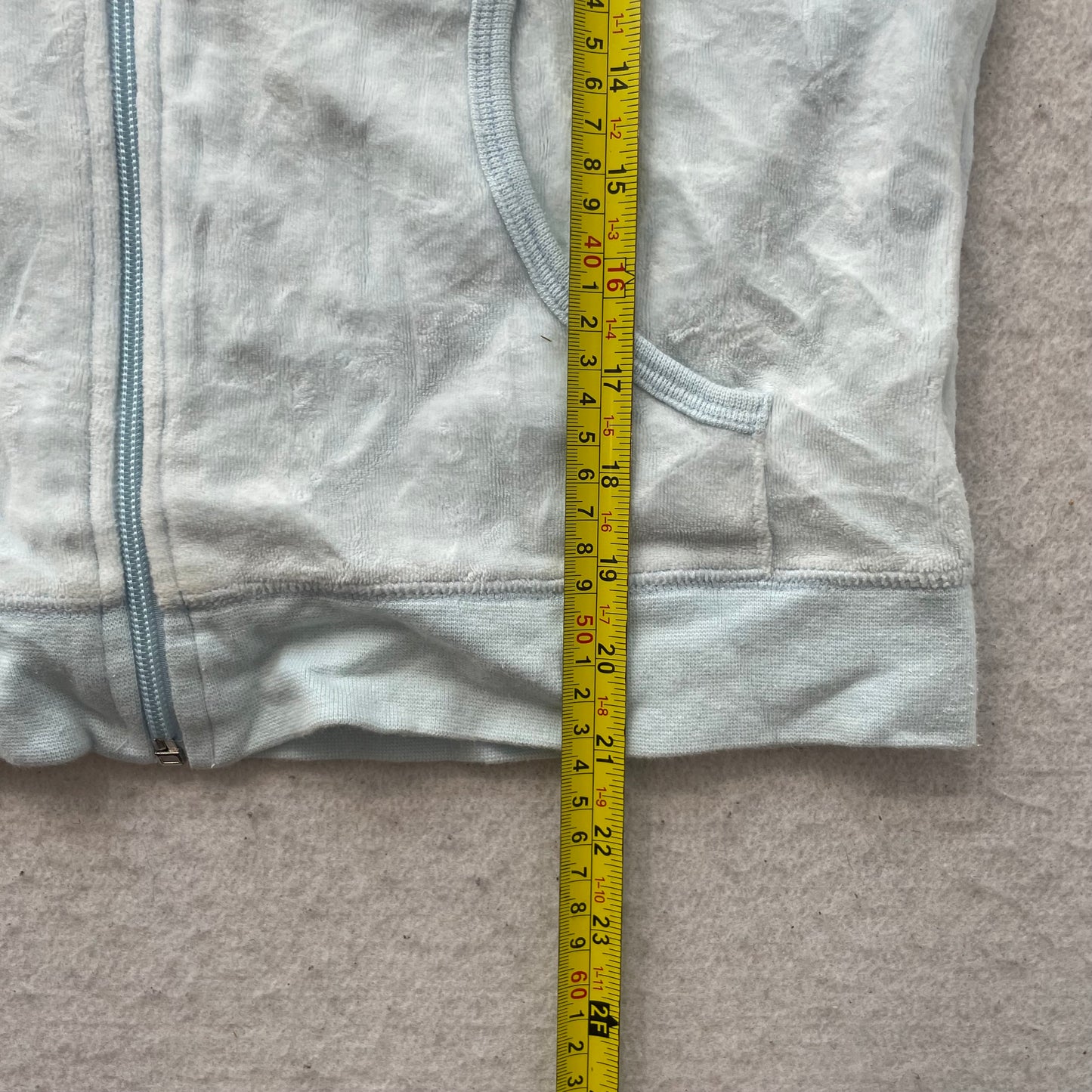 Vintage Juicy Couture Women's Light Blue Velour Zip-Up Hoodie Loungewear Size L