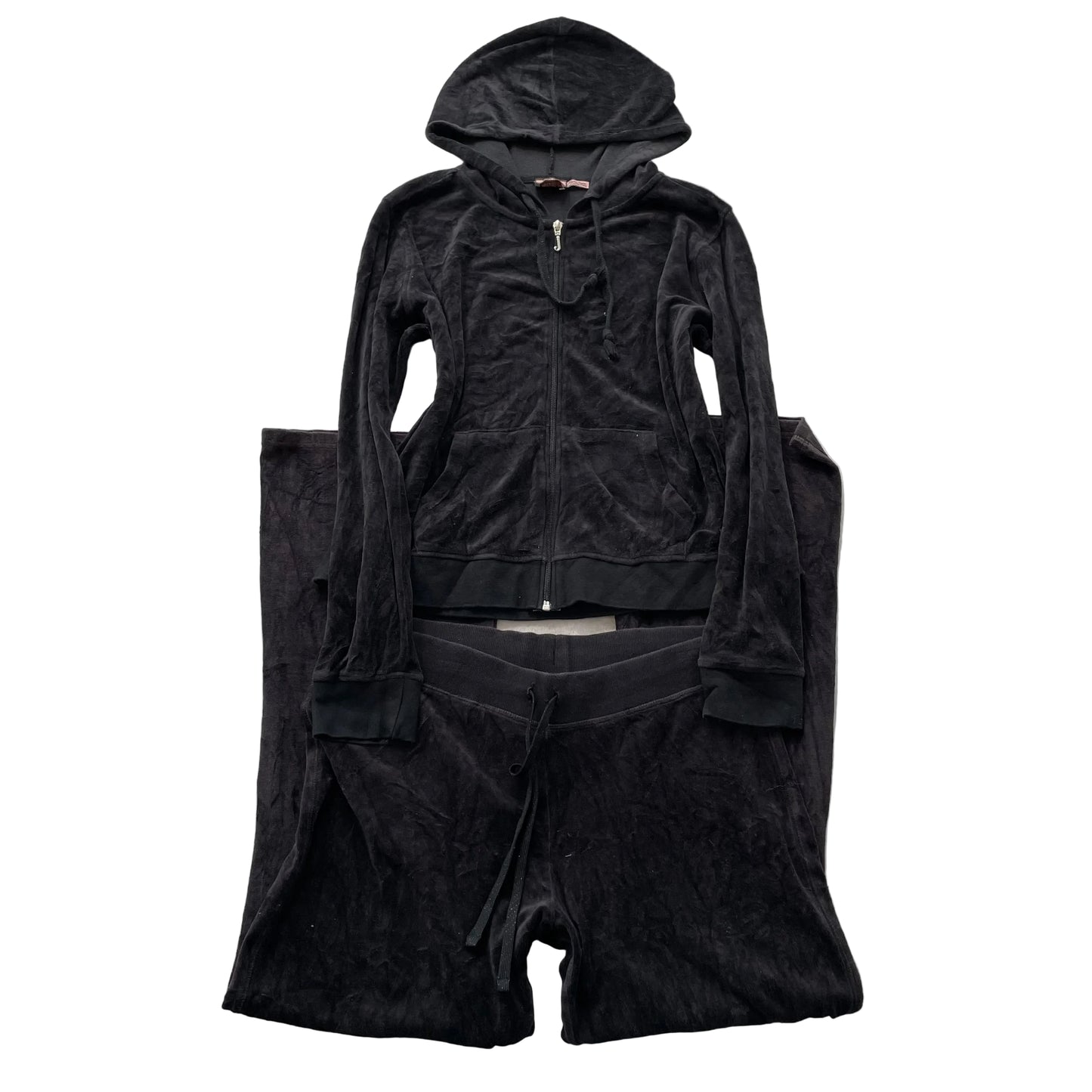 Vtg Juicy Couture Women's Faded Black Velour Tracksuit Set Hoodie & Pant Size XL