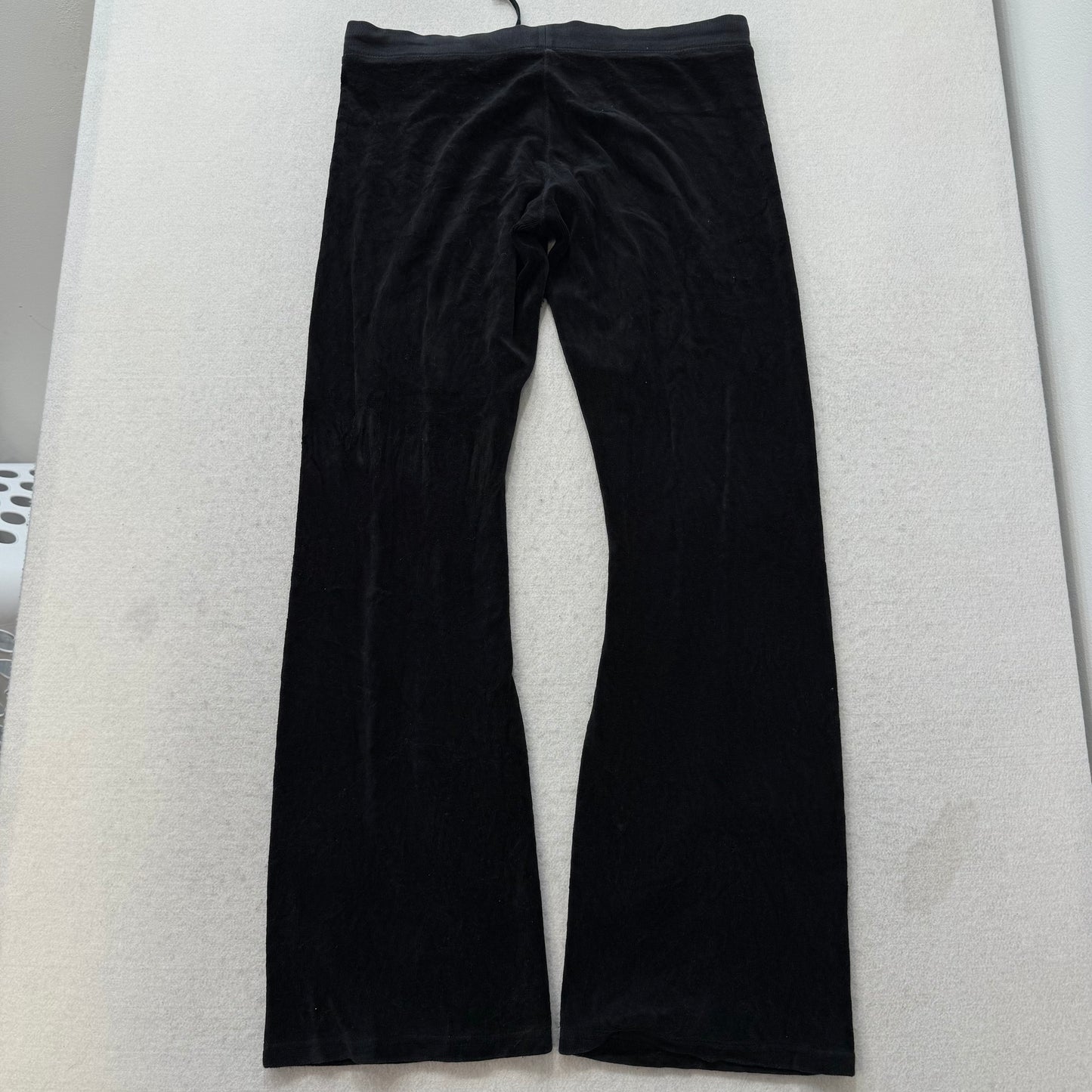 Juicy Couture Women's Black Velour Flared Leg Track Pant Rhinestone Logo Size S