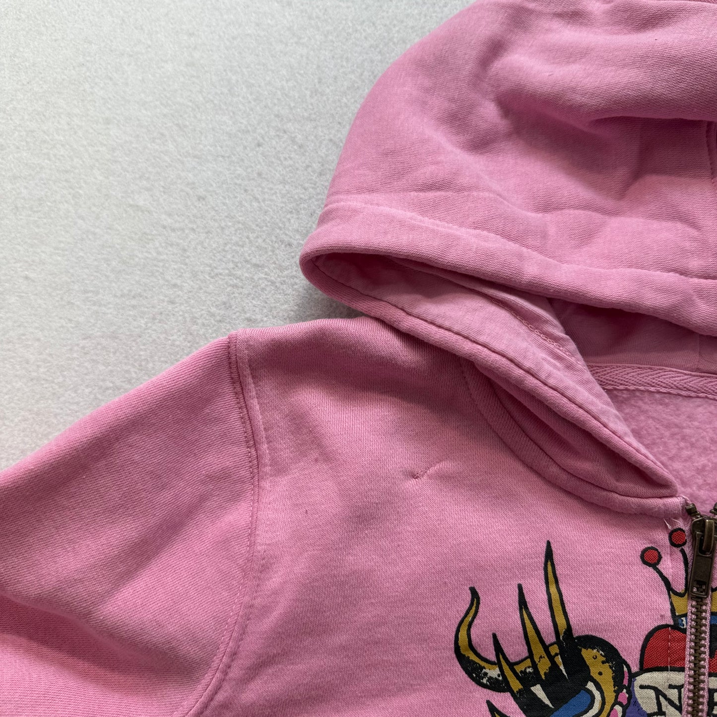 Ed Hardy Skull Eagle Women's Pink Zip-Up Cropped Hoodie Tattoo Graphic Size S
