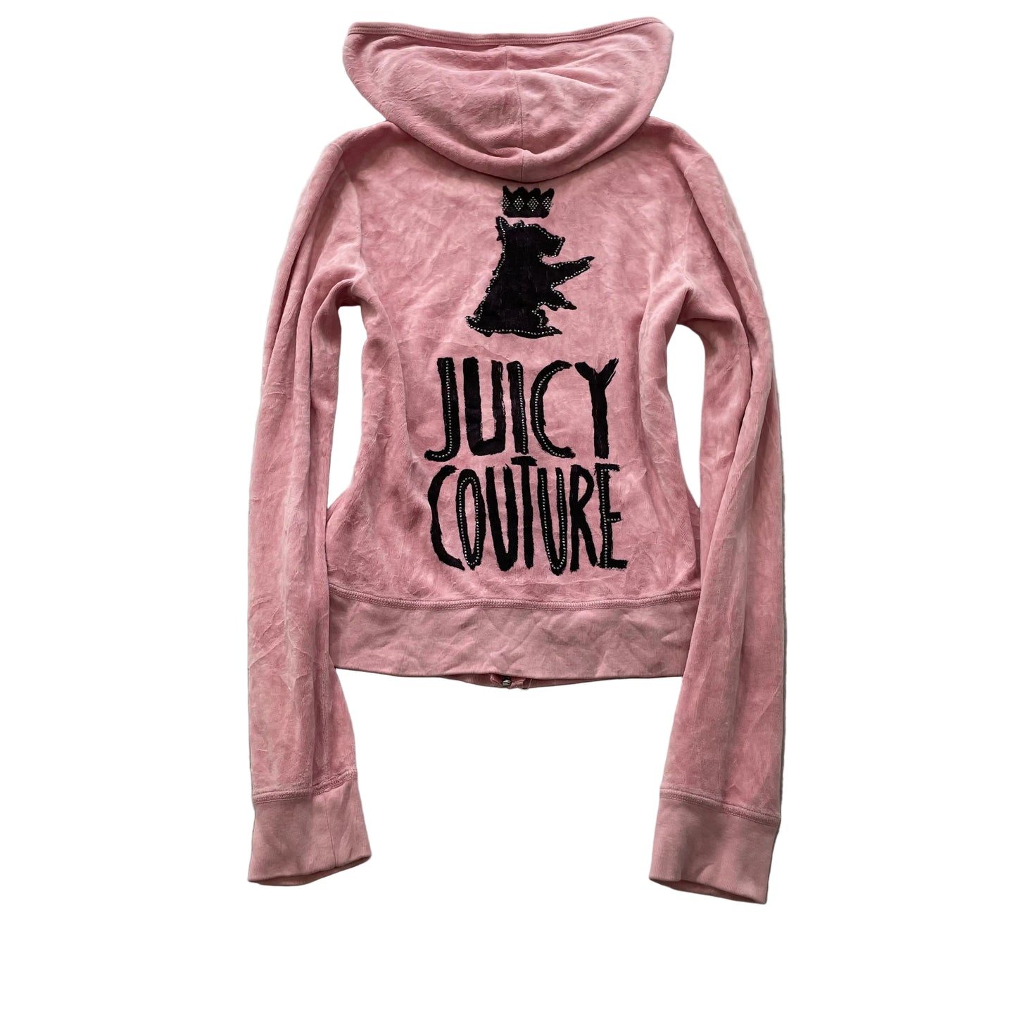 Juicy Couture Women's Pink Velour Zip-Up Hoodie Scottie Dog Logo Y2k Size M