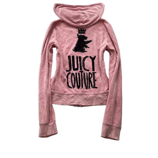 Juicy Couture Women's Pink Velour Zip-Up Hoodie Scottie Dog Logo Y2k Size M