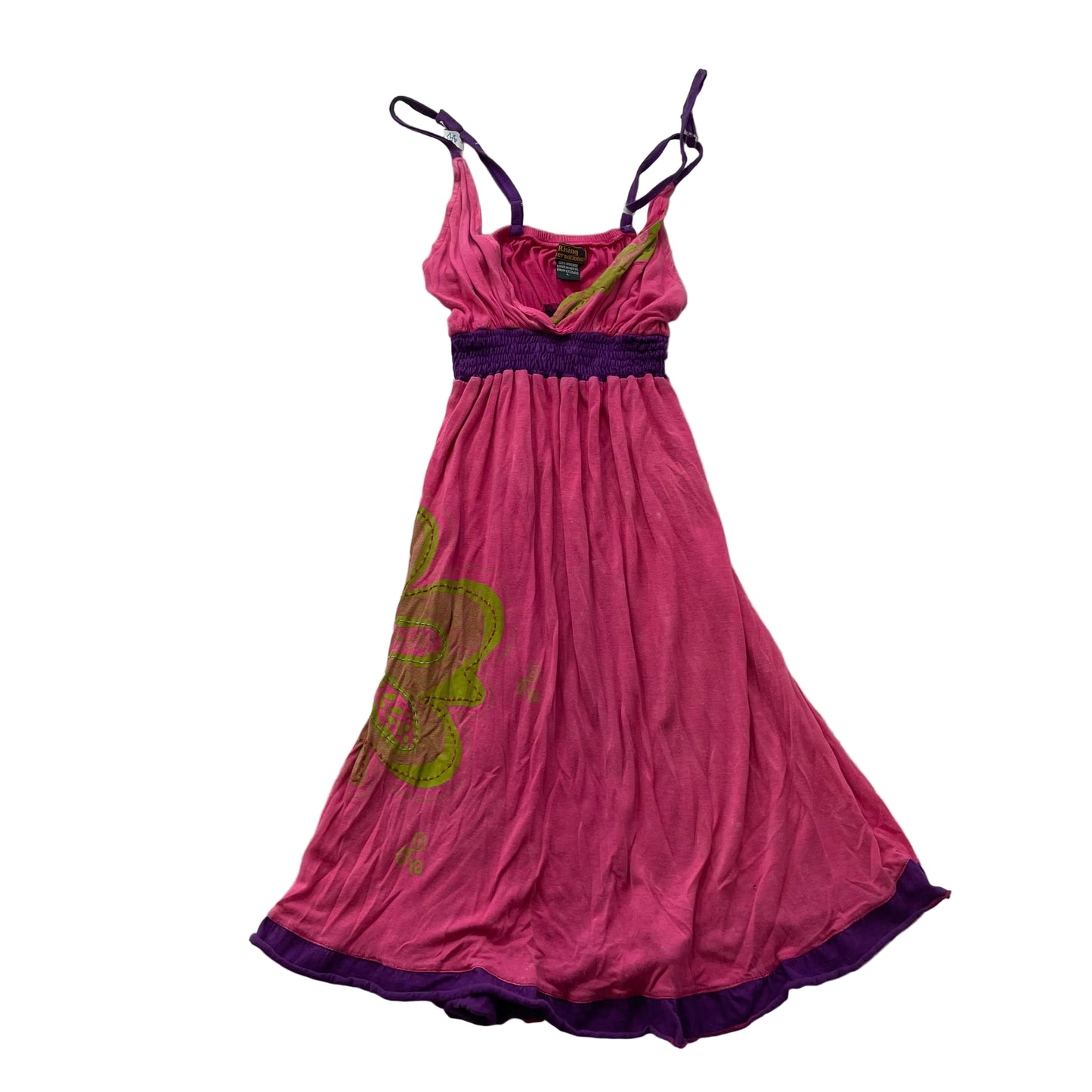 Rising International Womens Pink Viscose Smocked Cami Midi Dress Boho Fit Size L