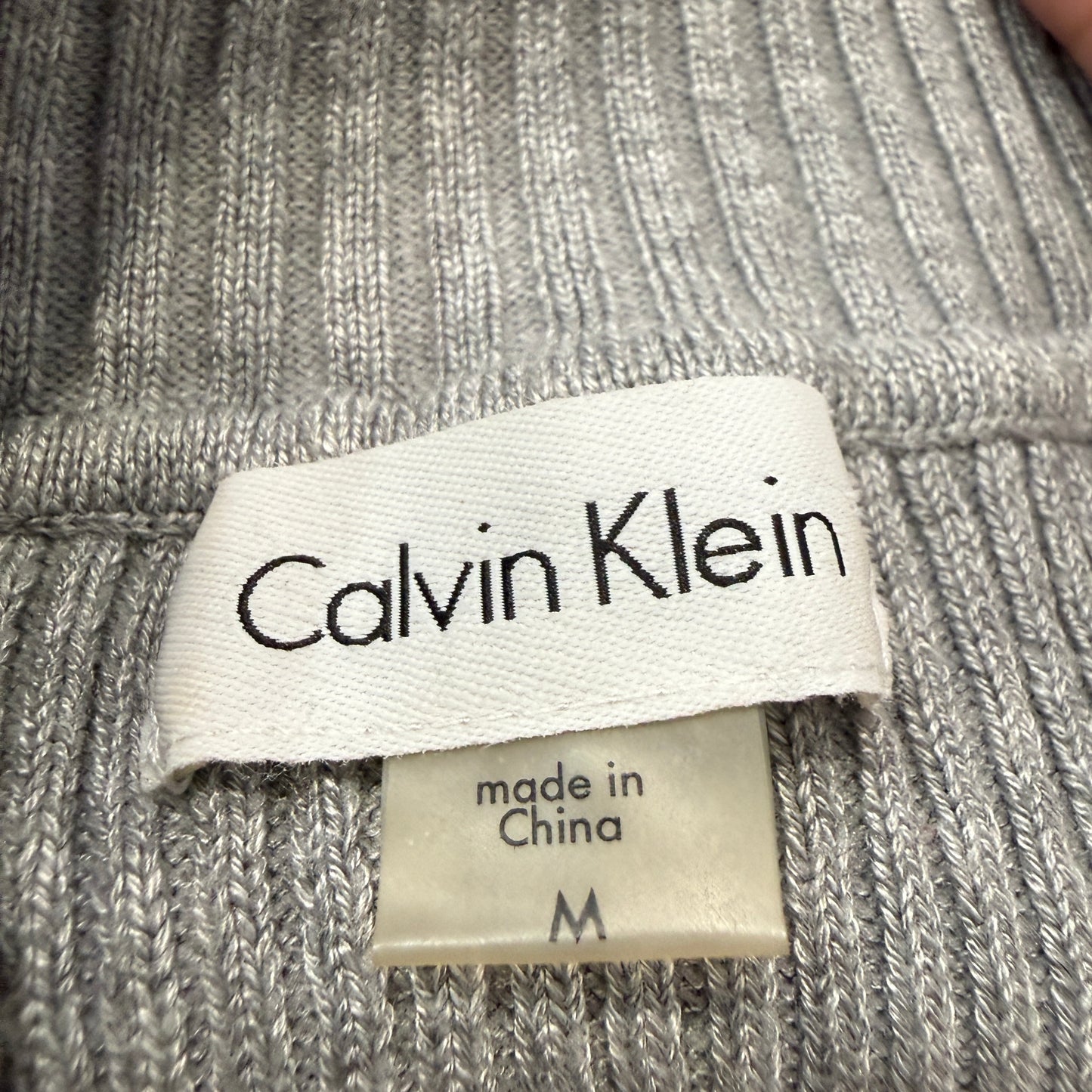 Calvin Klein Women's Gray Ribbed Knit Maxi Dress Turtleneck Elbow Patch Size M