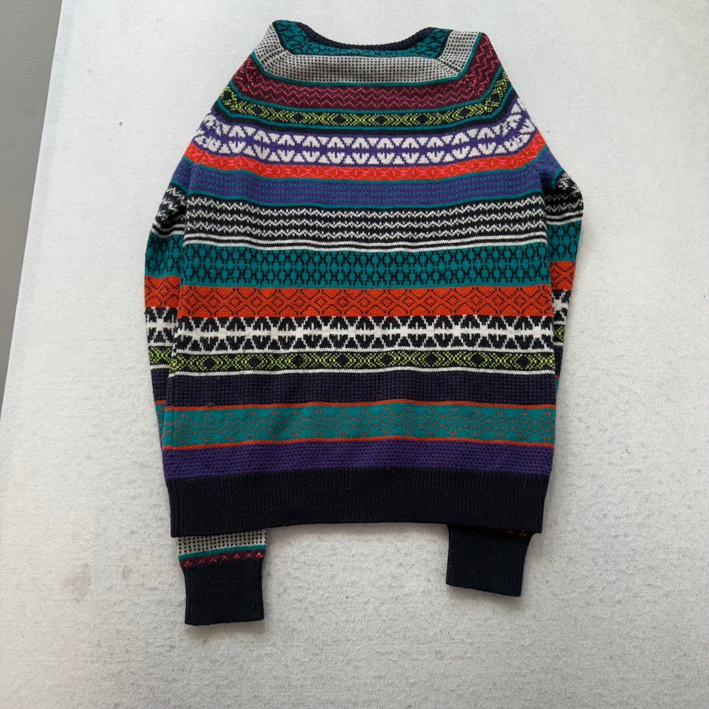 H&M Divided Women's Multicolor Ikat Print Knitted Sweater Isle Pattern Size M