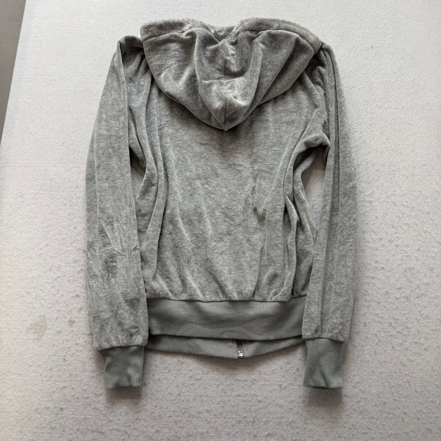 Vtg Juicy Couture Women's Heather Gray Velour Tracksuit Set Hoodie & Pant Size L