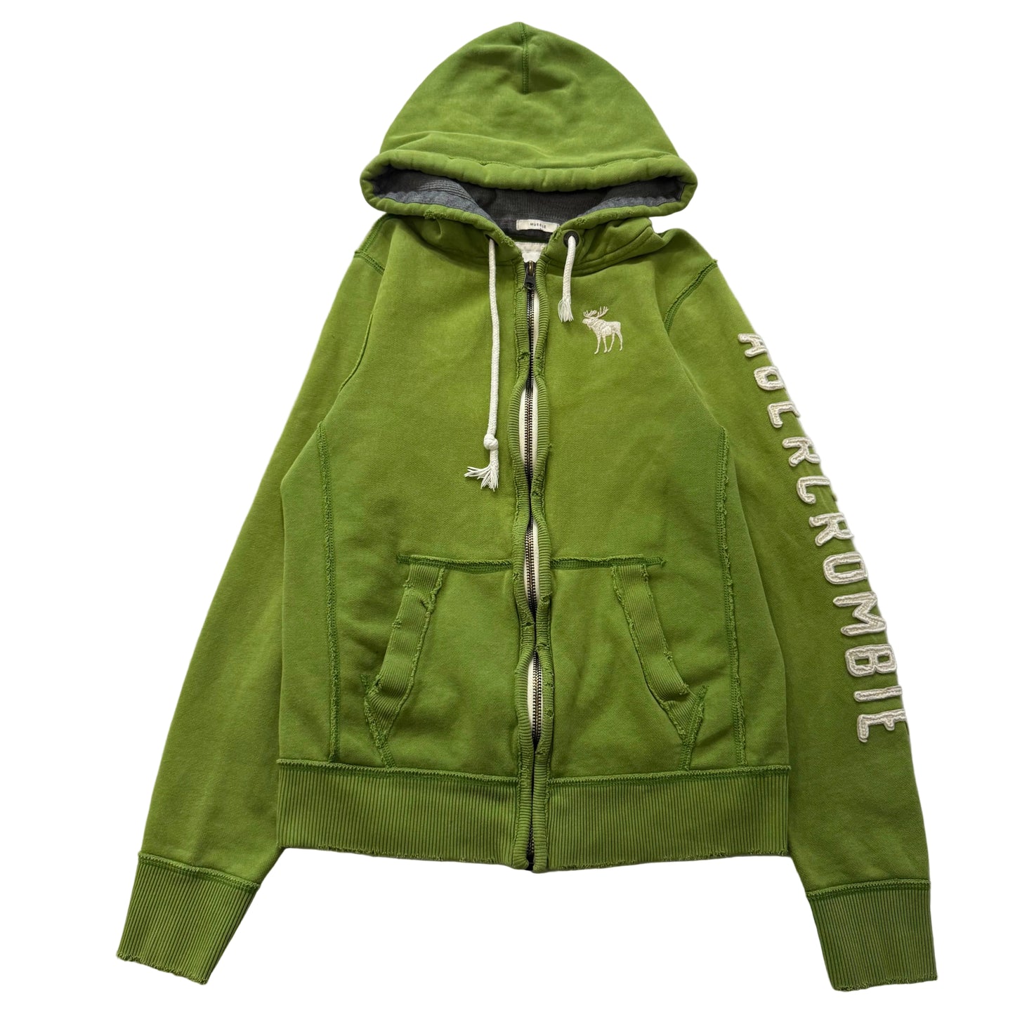 Abercrombie & Fitch Women's Apple Green Cotton Full Zip Hoodie Distressed Size M