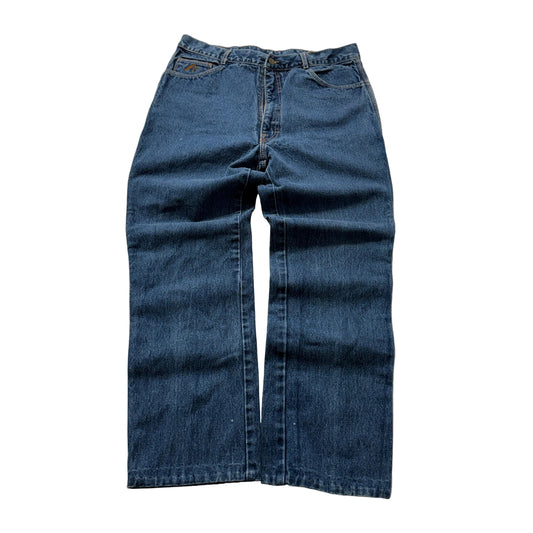 Vintage Jordache Men's Blue Denim Jeans Pockets Zip-Fly Logo Made in USA Size 36