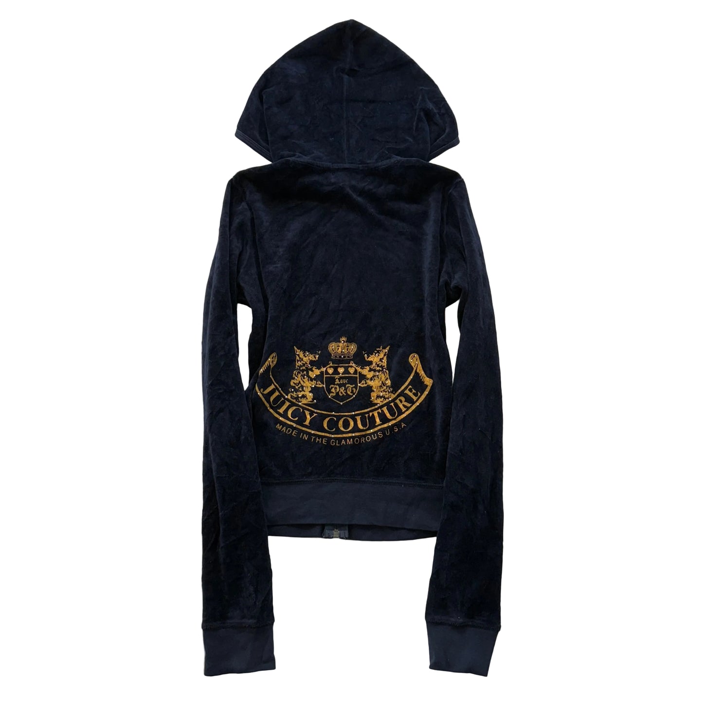 Vintage Juicy Couture “Scottie Dog” Women's Navy Velour Full Zip Hoodie Size S