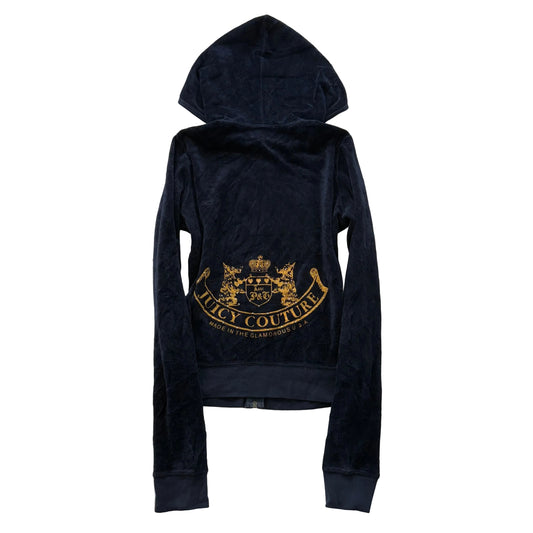 Vintage Juicy Couture “Scottie Dog” Women's Navy Velour Full Zip Hoodie Size S