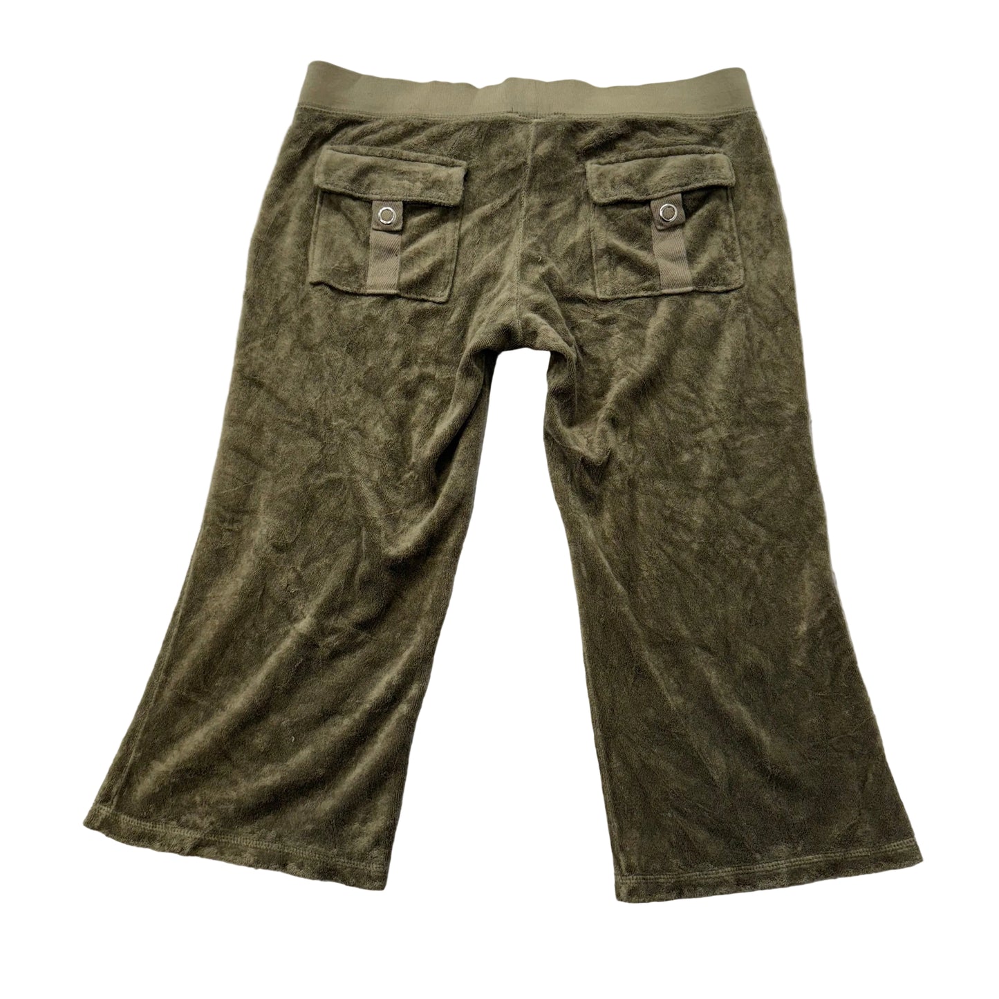 RARE Vtg Juicy Couture Women's Olive Terry Cloth Wide Capris Pant Pockets Size S