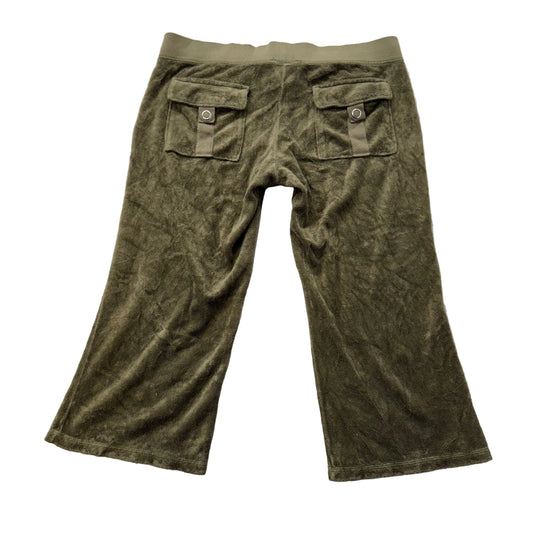 RARE Vtg Juicy Couture Women's Olive Terry Cloth Wide Capris Pant Pockets Size S