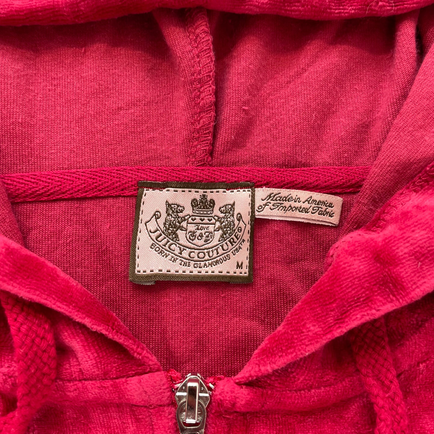 Juicy Couture Women's Red Velour Zip-Up Hoodie Butterfly Graphic Pockets Size M