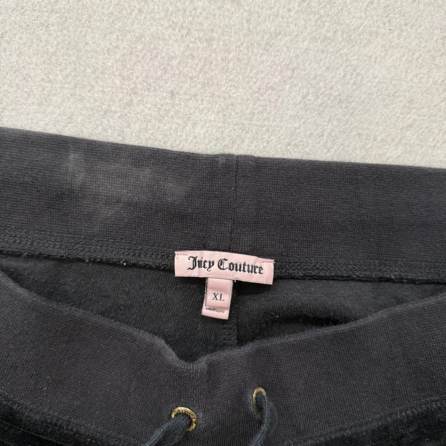 Juicy Couture Women's Jet Black Velour Flared Track Pant Logo Loungewear Size XL