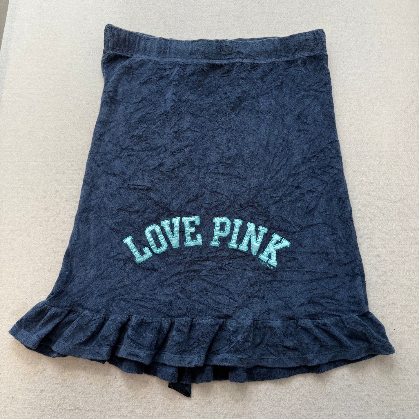 Victoria's Secret PINK Women's Navy Terry Cloth Ruffled Skirt Drawstring Size M