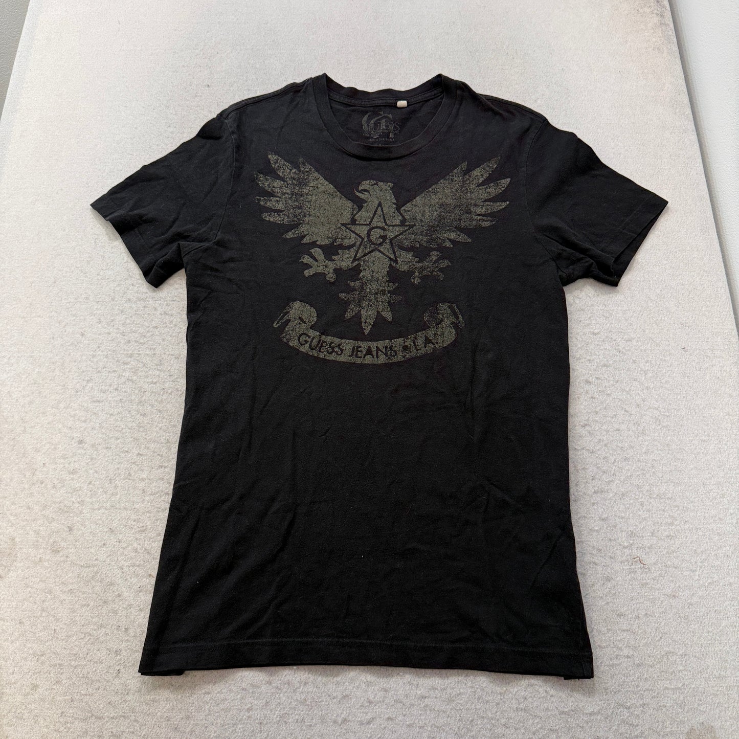 Guess Men's Black Cotton T-Shirt Short Sleeve Crewneck Rock Eagle Graphic Size L