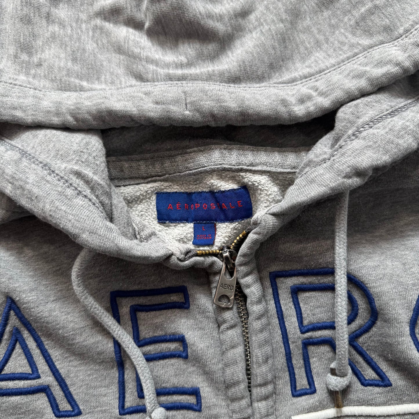 Aeropostale Mens Gray Fleece Full Zip Hoodie Pockets Embroidered Logo Y2k Size L