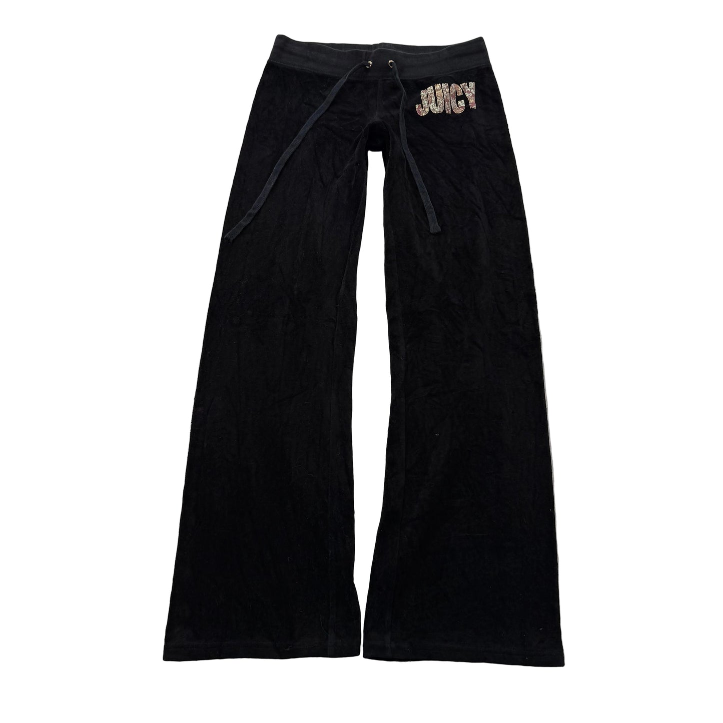 Juicy Couture Women's Black Velour Flared Track Pant Graphic Logo Preppy Size XS