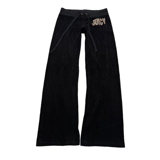 Juicy Couture Women's Black Velour Flared Track Pant Graphic Logo Preppy Size XS