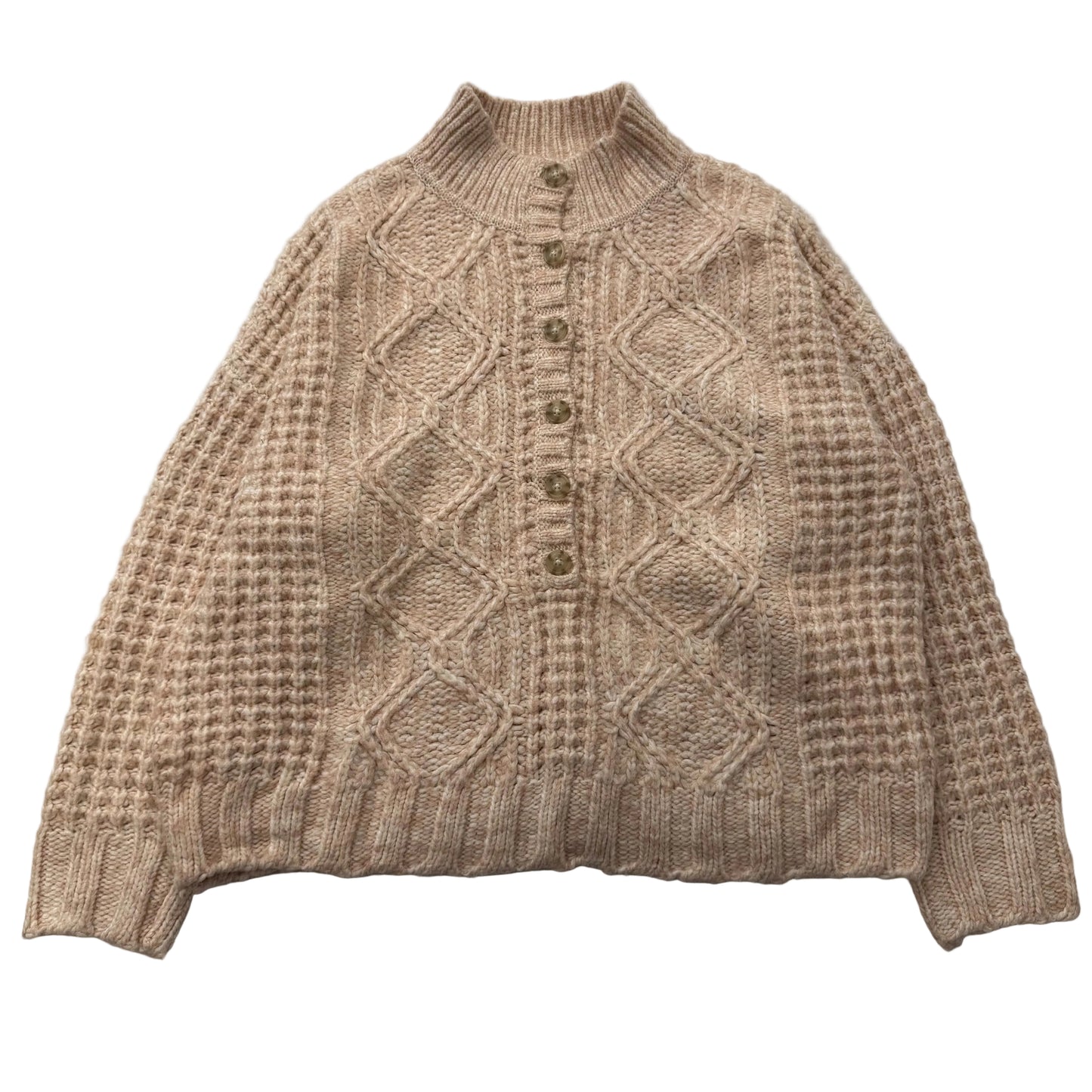 American Eagle Women's Beige Cable Knit Button Up Cardigan Mock Neck Size 2XL