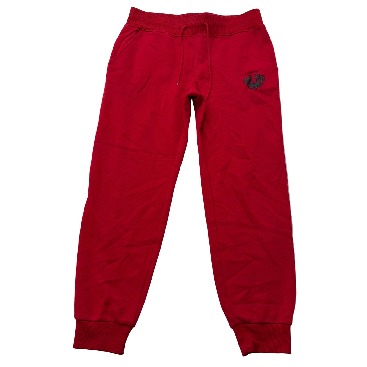 True Religion Men's Cherry Red Cotton Blend Cuffed Joggers Horseshoe Logo Size M