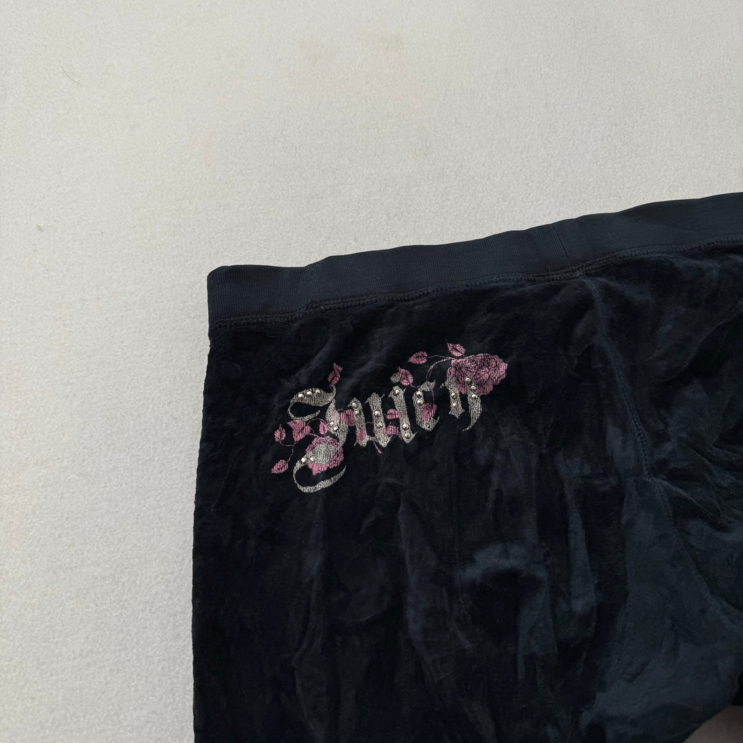 2003 Vintage Juicy Couture Women's Black Velour Flare Track Pant Logo Y2K Size S