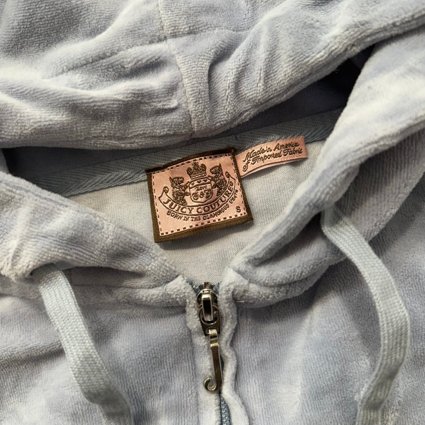 Vintage Juicy Couture Women's Slate Gray Velour Zip-Up Hoodie Drawstring Size S