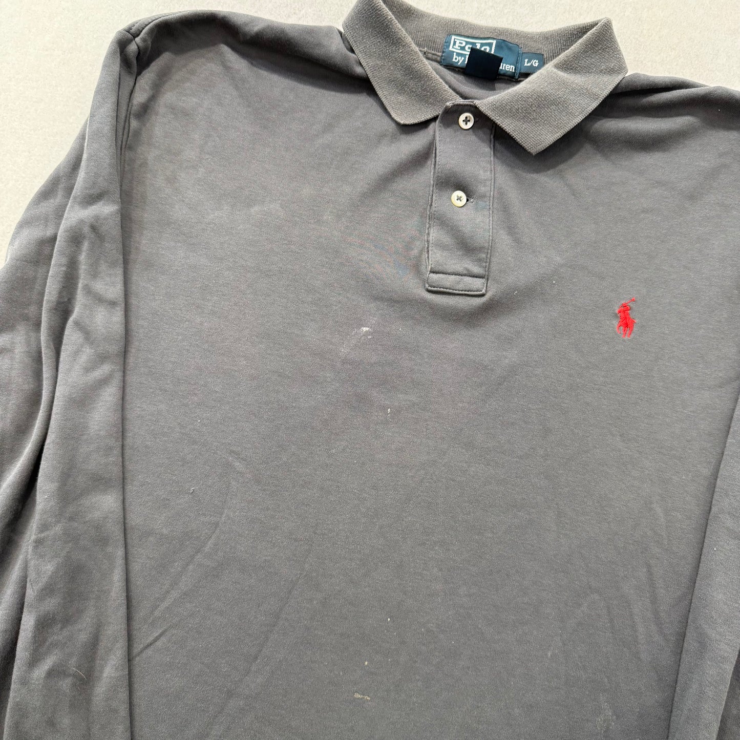 Polo by Ralph Lauren Charcoal Gray Cotton Polo Shirt Long Sleeve Collared Size L