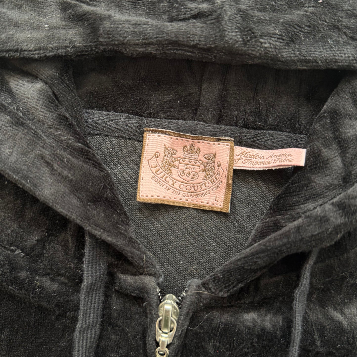 Juicy Couture Women Black Tracksuit Set Zip Up Hoodie & Flared Pant Logo Size L