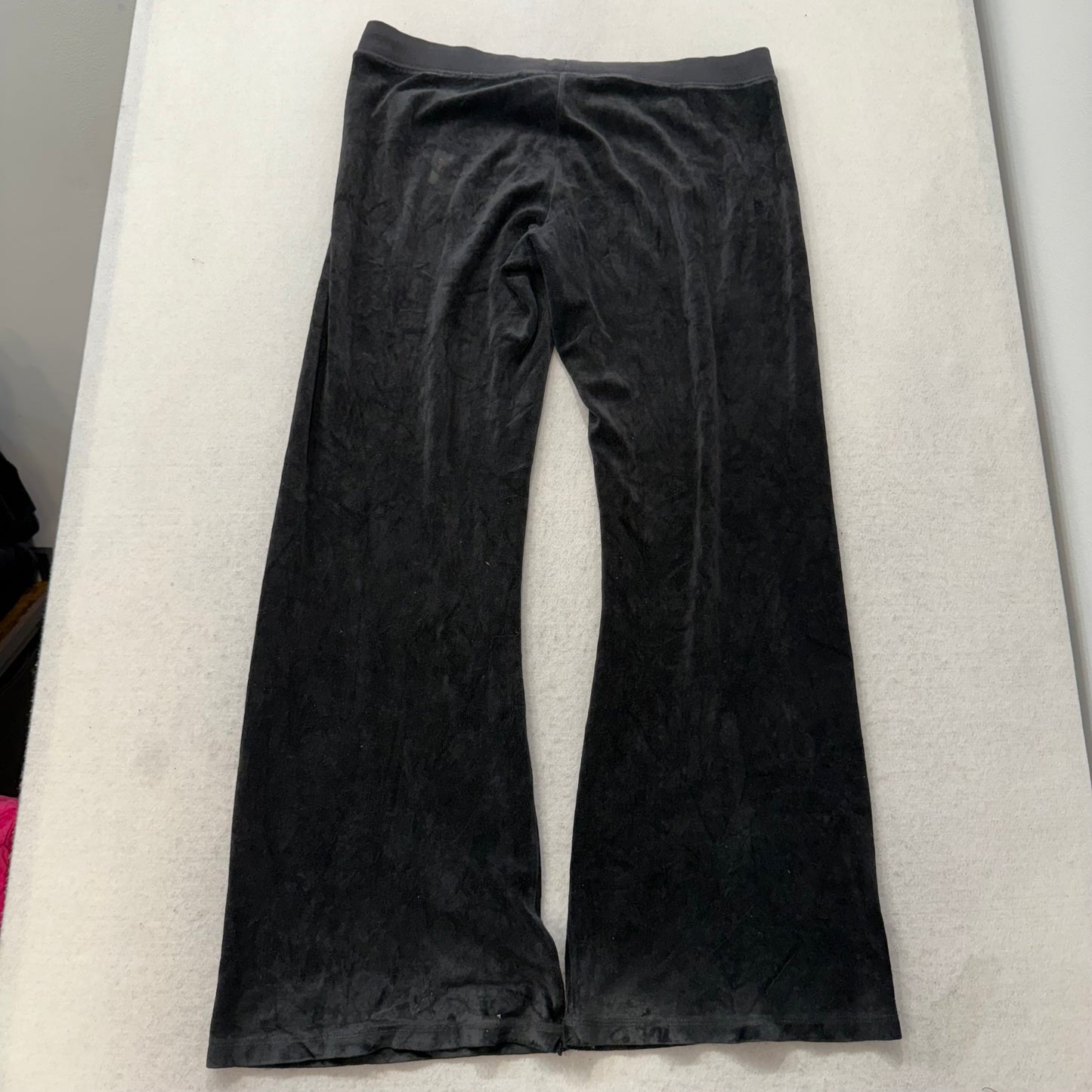 Juicy Couture Black Velour Tracksuit Set Zip Up Hoodie & Flared Pant Logo Size L