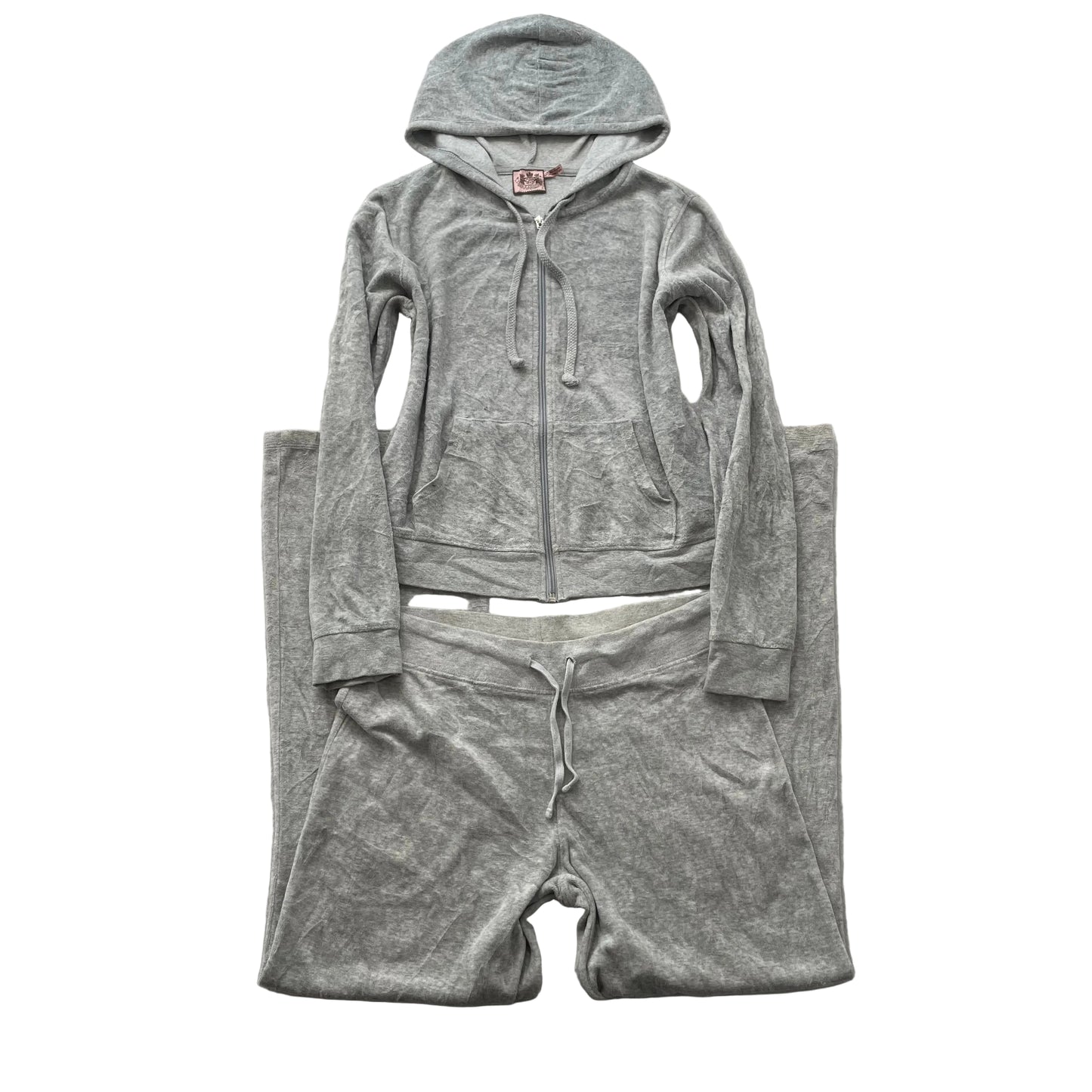 Vtg Juicy Couture Women's Heather Grey Velour Tracksuit Set Hoodie & Pant Size S