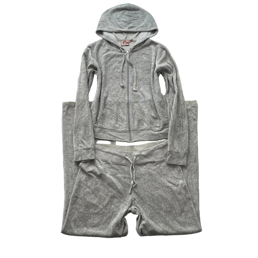 Vtg Juicy Couture Women's Heather Grey Velour Tracksuit Set Hoodie & Pant Size S