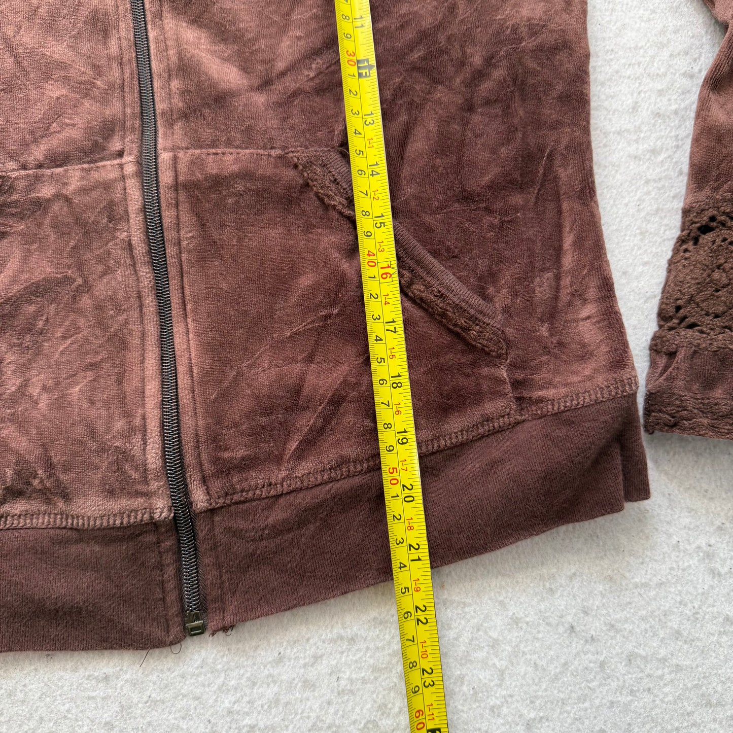 Vintage Juicy Couture Womens Brown Velour Zip-Up Hoodie Loungewear Pocket Size S