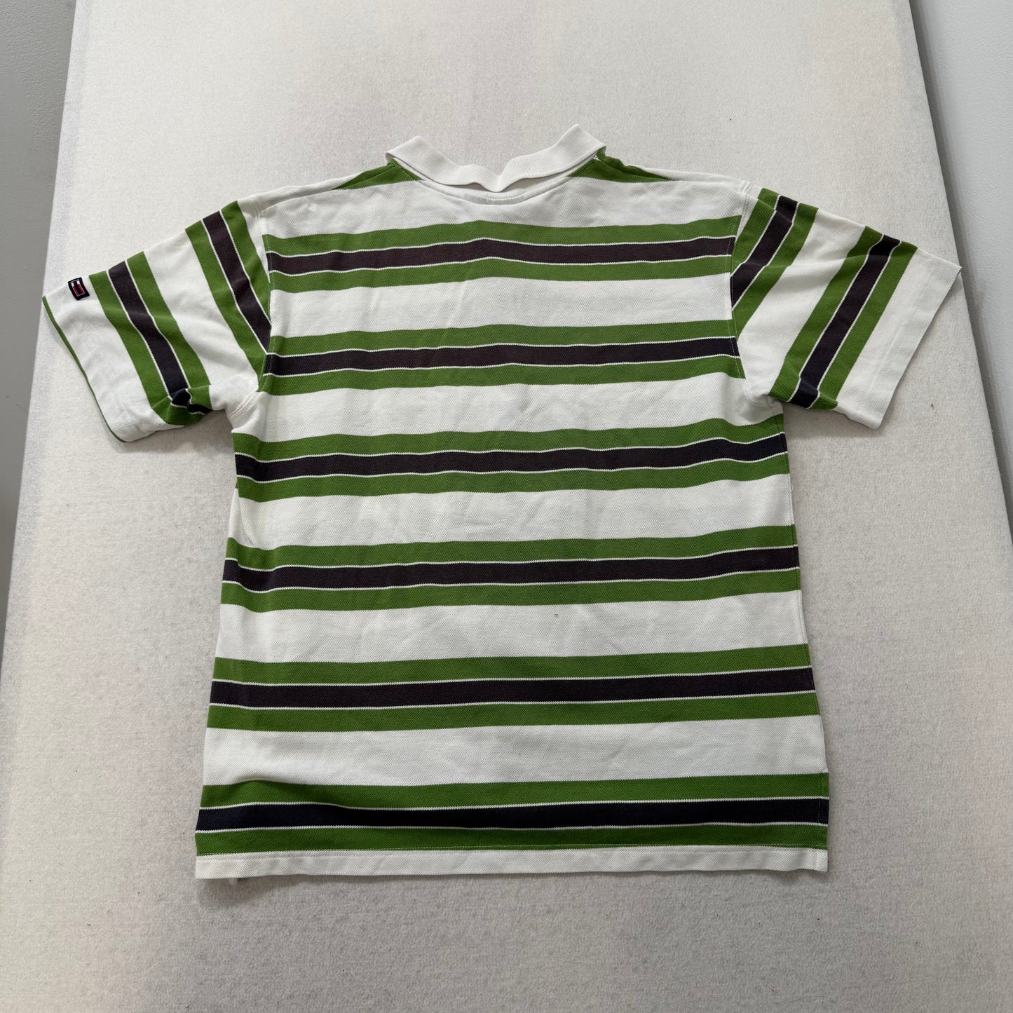 Bugle Boy Green White Navy Striped Pique Cotton Polo Shirt Classic Tee Size L