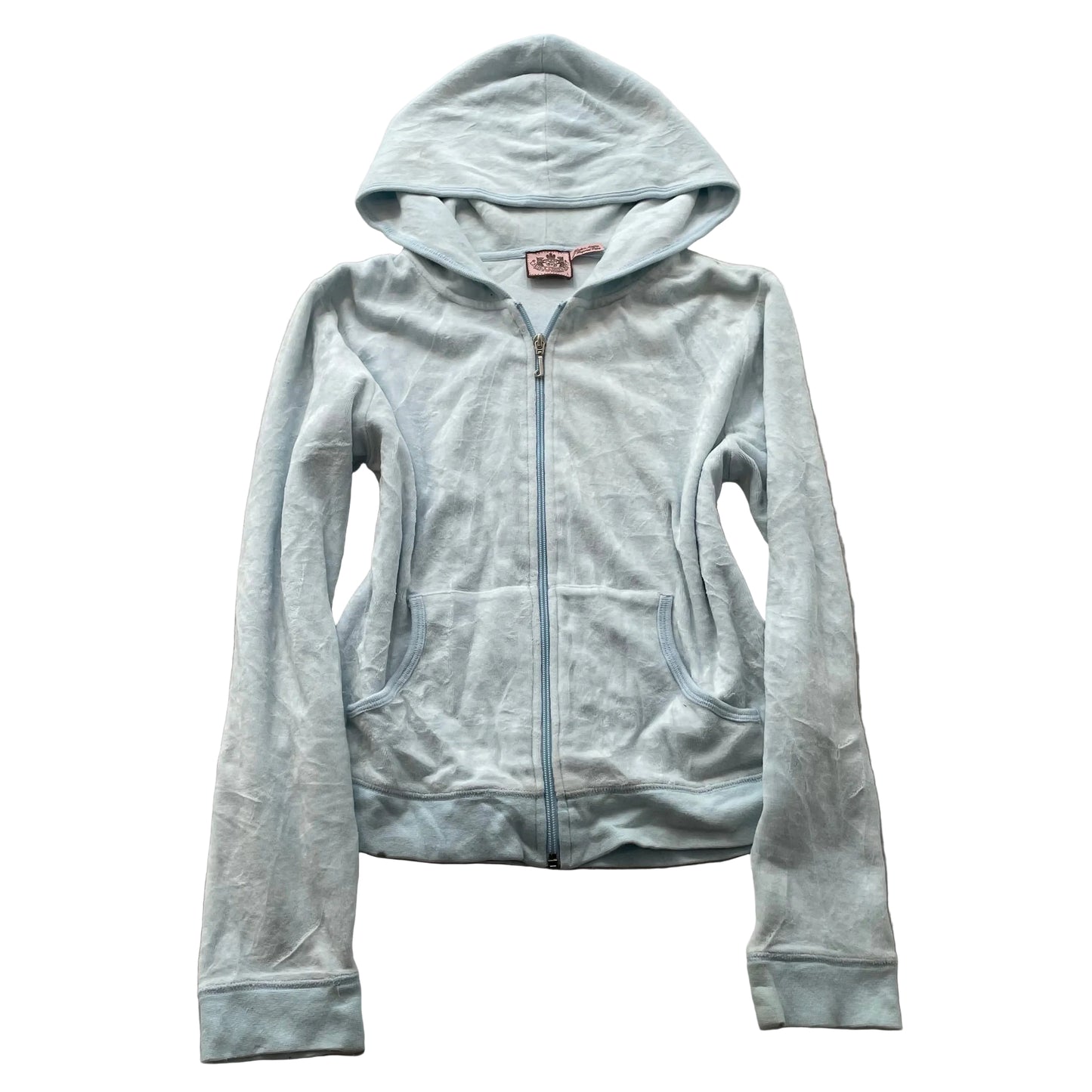 Vintage Juicy Couture Women's Light Blue Velour Zip-Up Hoodie Loungewear Size L