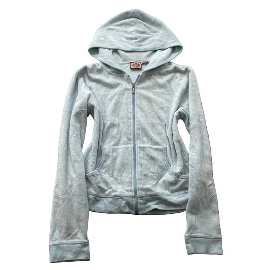 Vintage Juicy Couture Women's Light Blue Velour Zip-Up Hoodie Loungewear Size L
