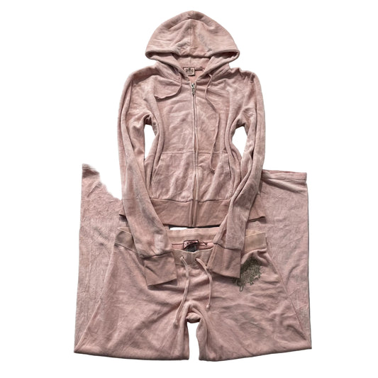 Juicy Couture Women's Light Pink Velour Tracksuit Set Hoodie & Flare Pant Size M