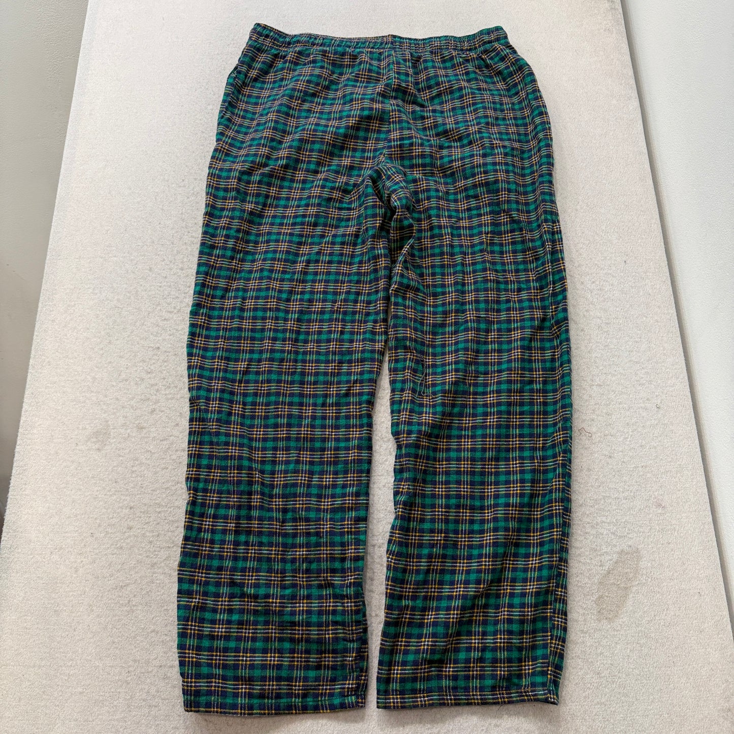 Men's Green Blue Plaid Flannel Pajama Pant Drawstring Pocket Loungewear Size W34